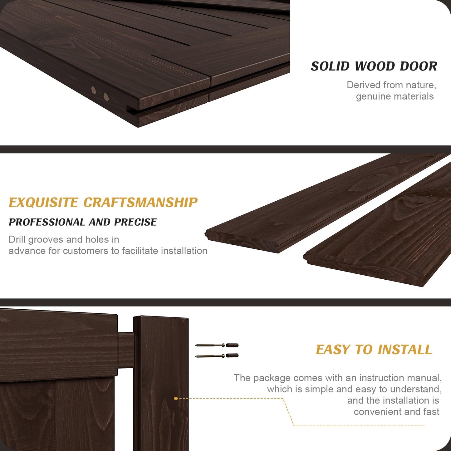 FREDBECK 36in x 96in Brown Barn Door with 6.6ft (79inch) Barn Door Hardware Track Kit and Handle Included, Double Surfaces,Simple Assembly is Required,K-Frame,Coffee