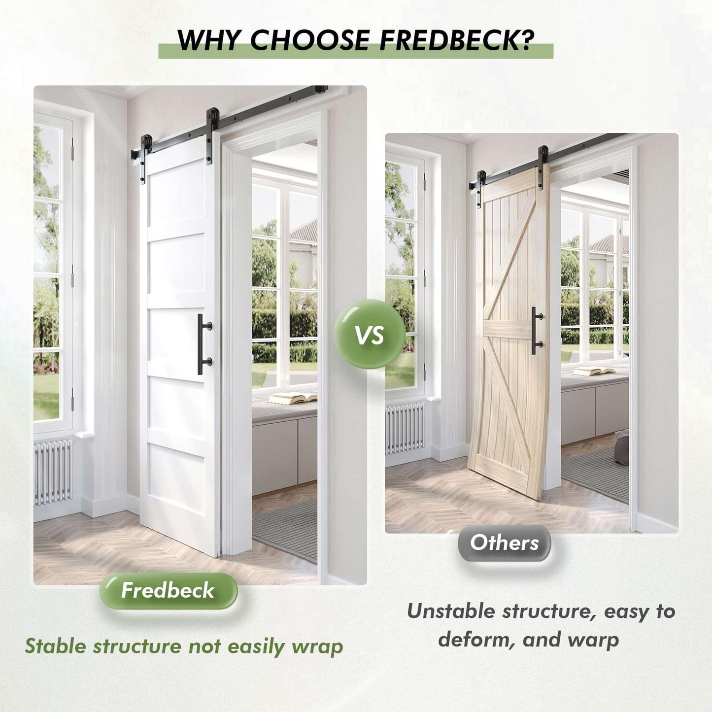 FREDBECK White Barn Door 64x80 (Double 32in x 80in) with Hardware Kit & Handle Included,5-Panel Interior Doors,Water-Proof PVC Surface,Pre-Drilled Holes,Need Assembly