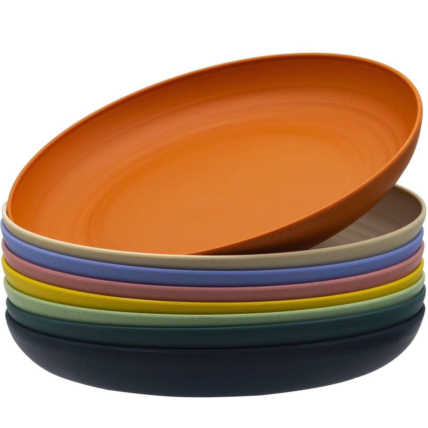 MKYHBOO Deep Dinner Plates Set, 10in Unbreakable Wheat Straw Plates, 8pcs Lightweight Dinner Dishes, Microwave and Dishwasher Safe Plate for Kitchen