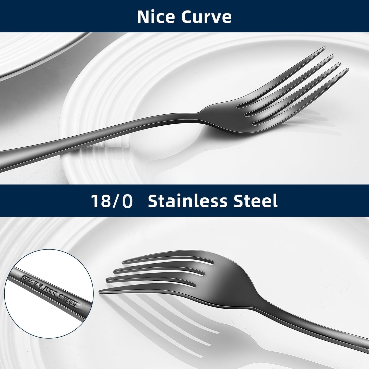 Black Forks Food-Grade Stainless Steel Dinner Forks 12 Piece Kitchen Forks 8 inch Silverware Set for Home Kitchen Restaurant-Mirror Polished & Dishwasher Safe