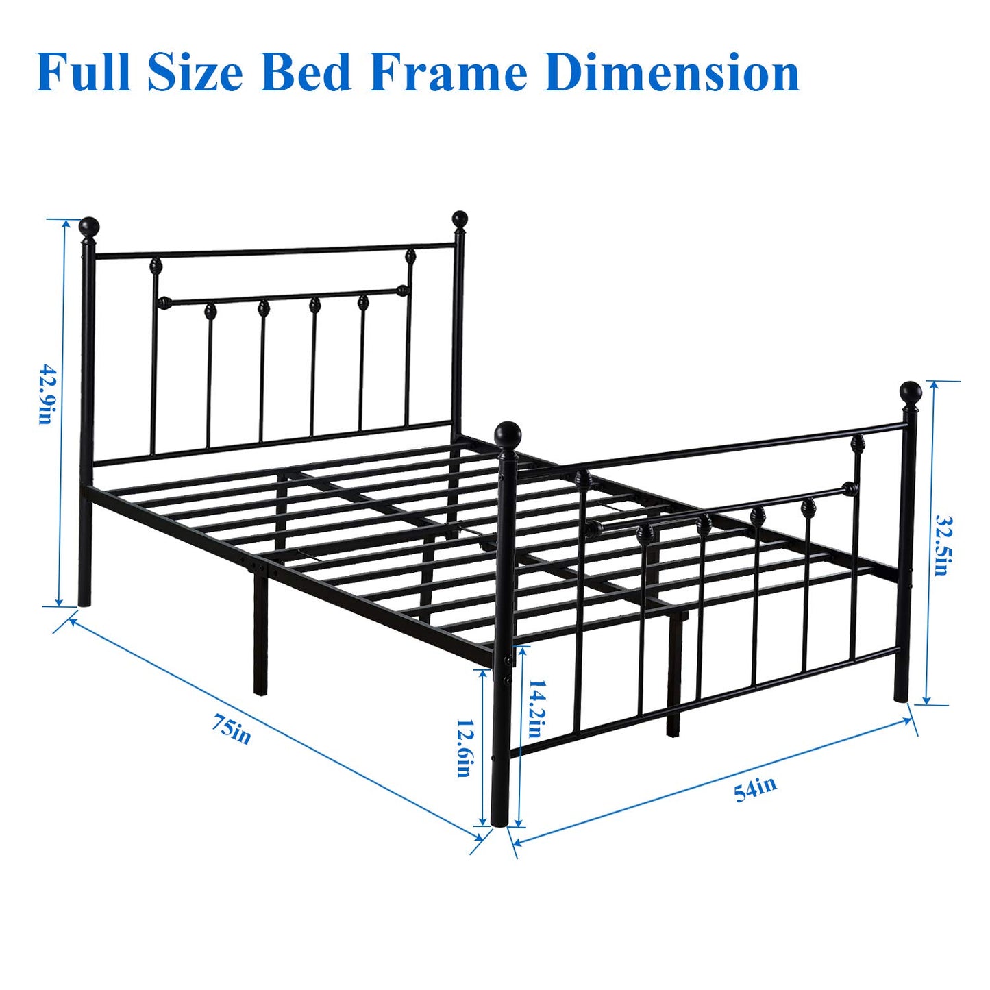VECELO Full Size Metal Platform Bed Frame with Headboard and Footboard, Sturdy Steel Slat Support/No Box Spring Needed Mattress Foundation/Easy Assemble，Victorian Style, Pure White