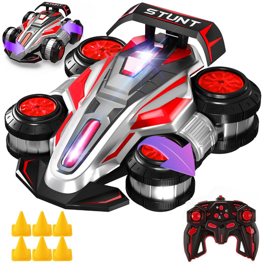 WJWMIRC 1:14 Drift Remote Control Car 2.4GHz 4WD RC Cars Rotating 360 Degrees Vehicle Toys with Lights Music, Upright Walking Four-Wheeled Rollover Stunt Car Gifts for Boys Girls 6-12 Year（Red）