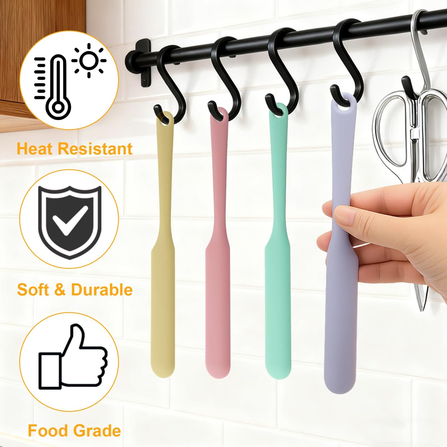 Palksky Silicone Chocolate Melting Cup Set with 4 Silicone Measuring Cups (250ml & 350ml) and 4PCS Heat-Resistant Jar Spatulas, Non-Stick Baking Tools for DIY Chocolate, Butter & Cream Mixing