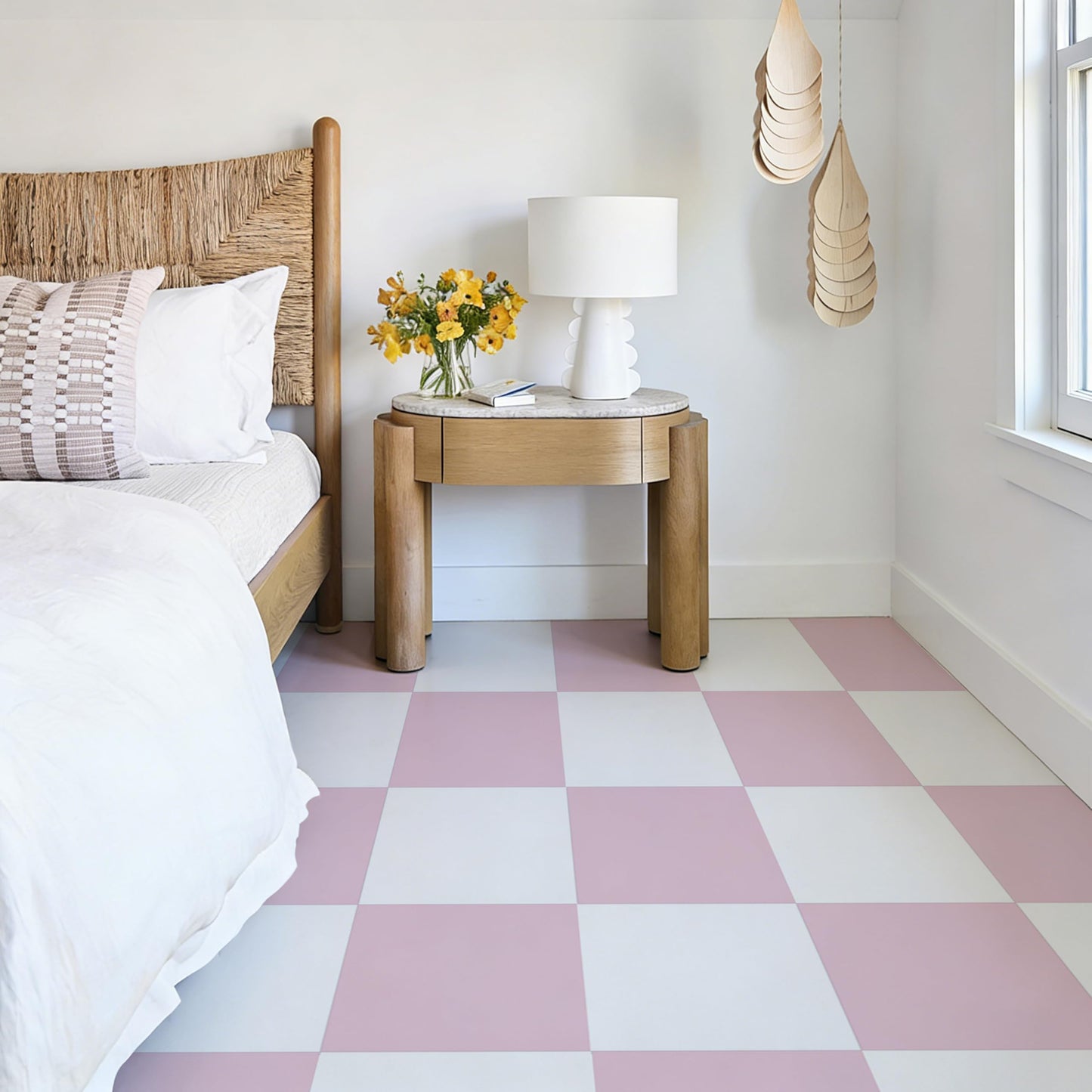 Alow Pink Peel and Stick Floor Tile Waterproof, 20pcs Vinyl Flooring Easy to Use, Peel and Stick Flooring Suit for RV, Toilet, Kitchen, Bedroom(12inX12in)