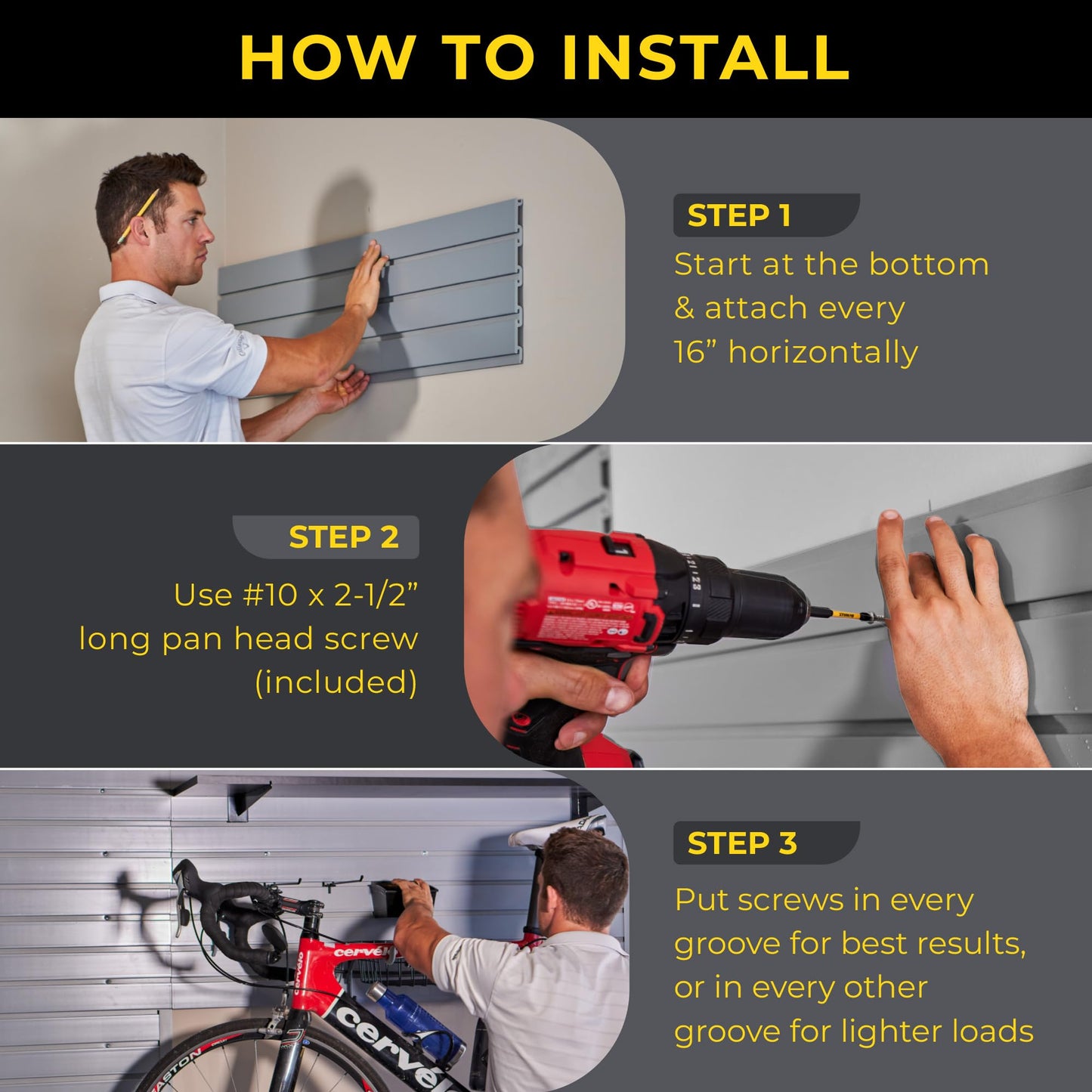 Heavy Duty 4'H X 8'W PVC Garage SlatWall Storage System (with Endcaps & Screws) - Modular Slat Wall Paneling for Garage Wall Organizer - Interlocking SlatWall Panels for Home & Commercial Use (Grey)