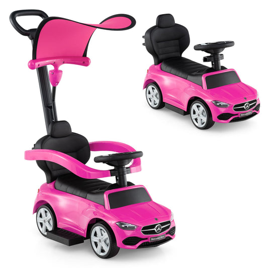 Licensed Mercedes Benz Push Car for Toddlers by INFANS, 3 in 1 Sliding Walking Car with Push Handle, Horn, Music, Underneath Storage, Foot-to-Floor Ride on Toys for Boys Girls, Pink