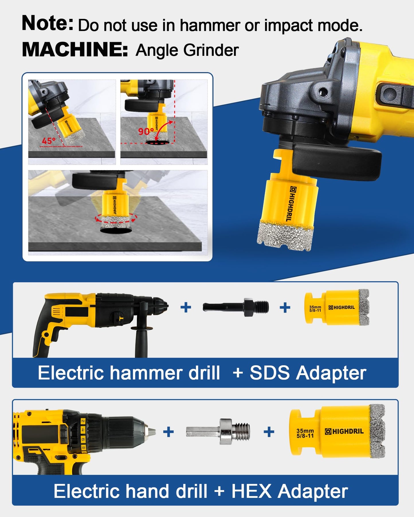 HIGHDRIL 13Pcs Diamond Hole Saw Kit and HIGHDRIL Diamond Core Drill Bits,1-3/8 Inch 35mm