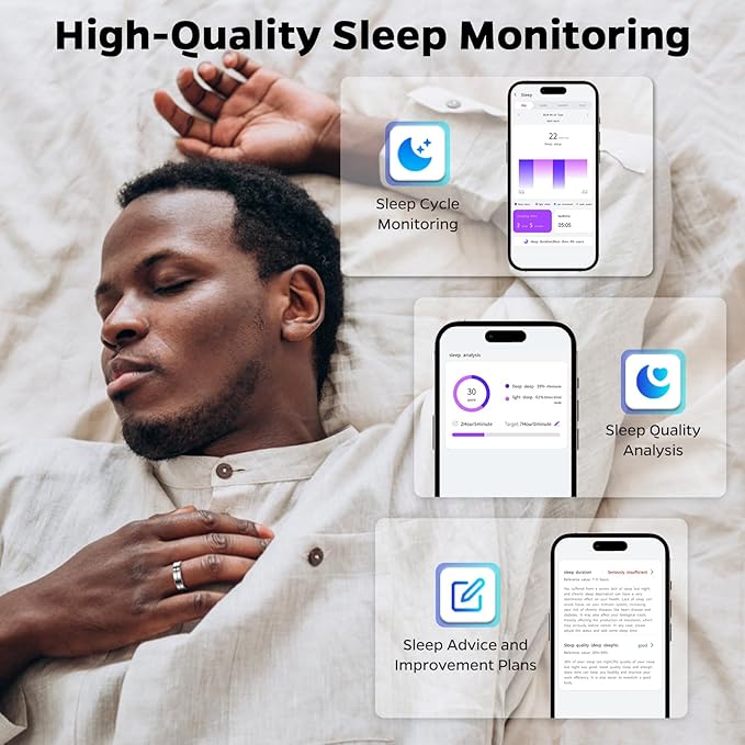 Ultra-Thin Smart Ring for Women Men,Sleep Tracker Ring with Heart Rate, Waterproof Fitness Ring for Activity Monitoring/Steps/Calories,No Subscription Fee,for iSO & Android (Silver,12#)