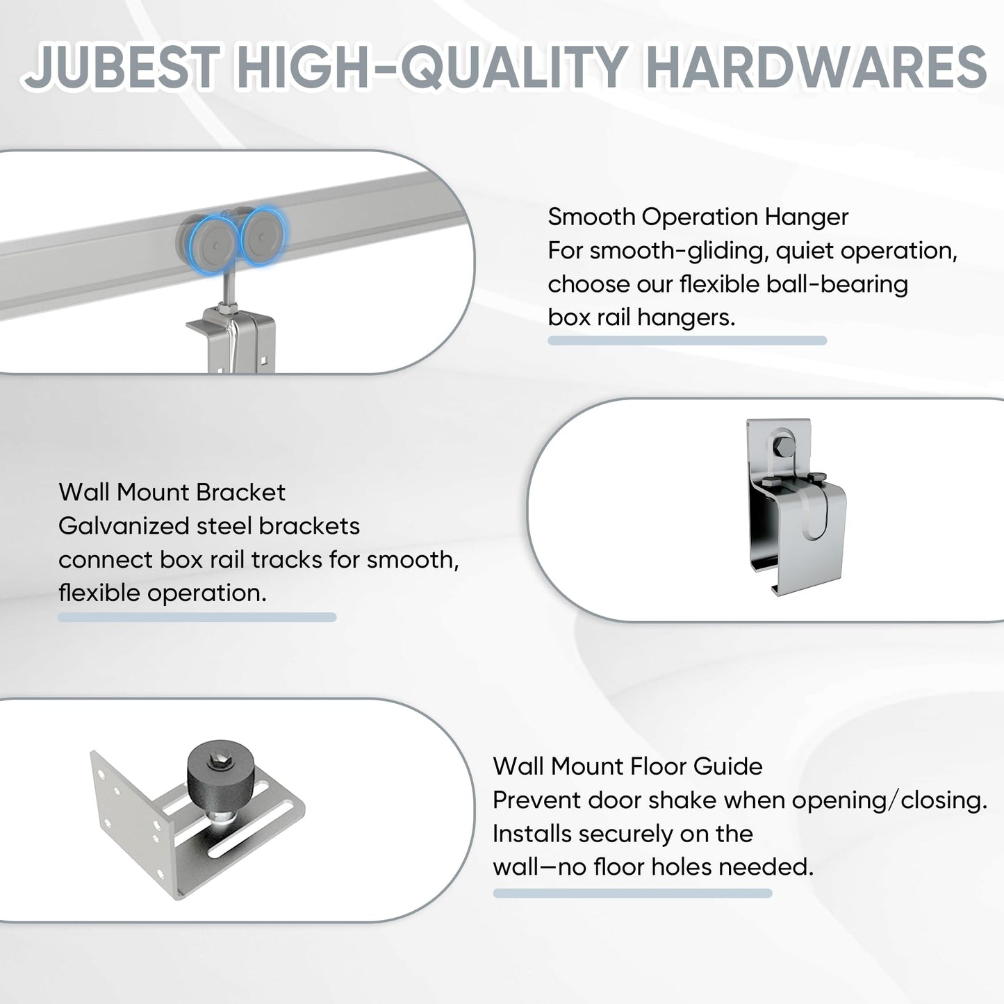 JUBEST 12FT Box Rail Exterior Barn Door Hardware Kit, Heavy-Duty Silver Sliding Barn Door Track System, Wall Mount Door Hardware Kits (Door Not Included)