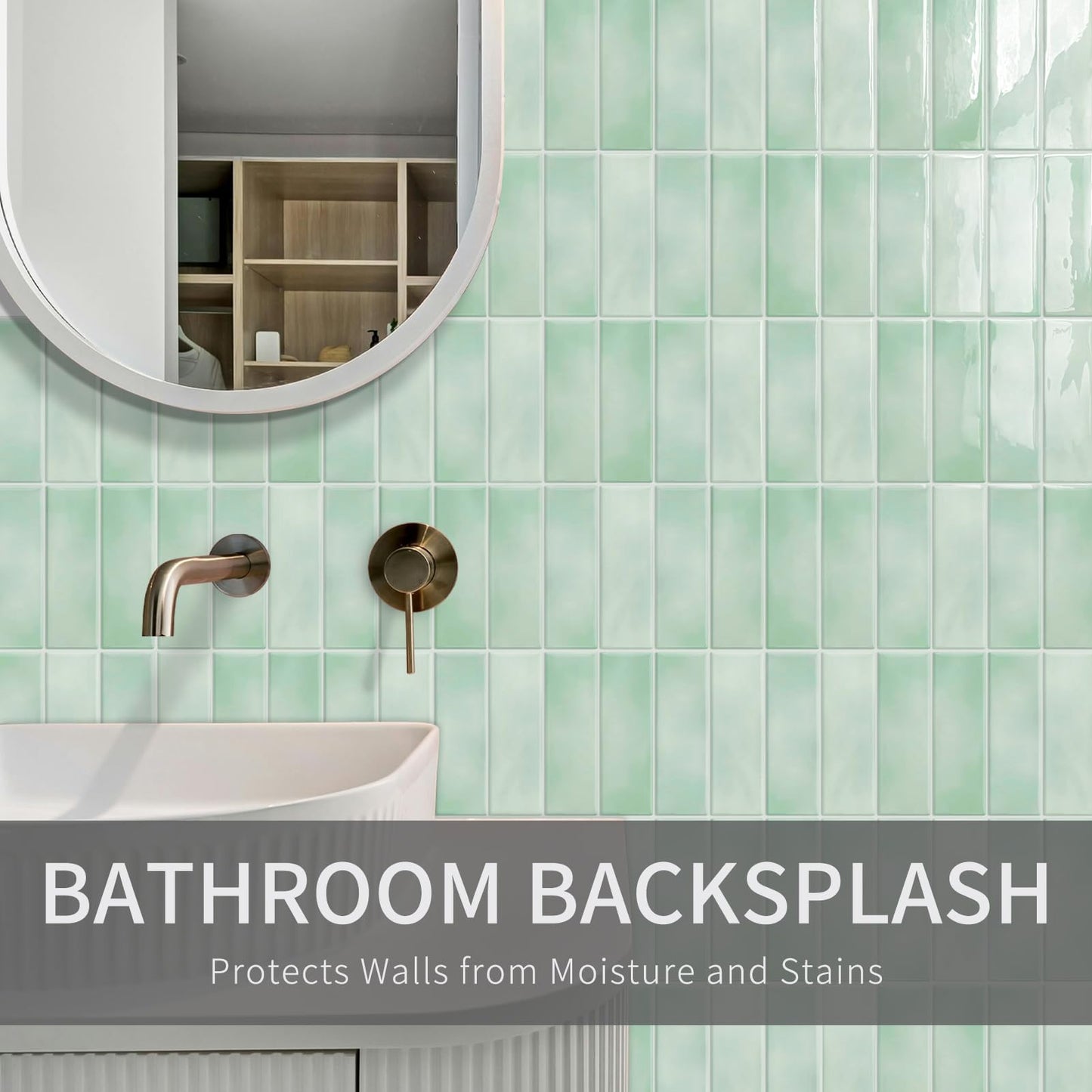 10 Sheet Peel and Stick Subway Kitchen Backsplash Tiles,3D Rectangle Waterproof Self-Adhesive Wall Tile Stick on Backsplash for Kitchen,Bathroom and Fireplace(Light Green,12"×12")
