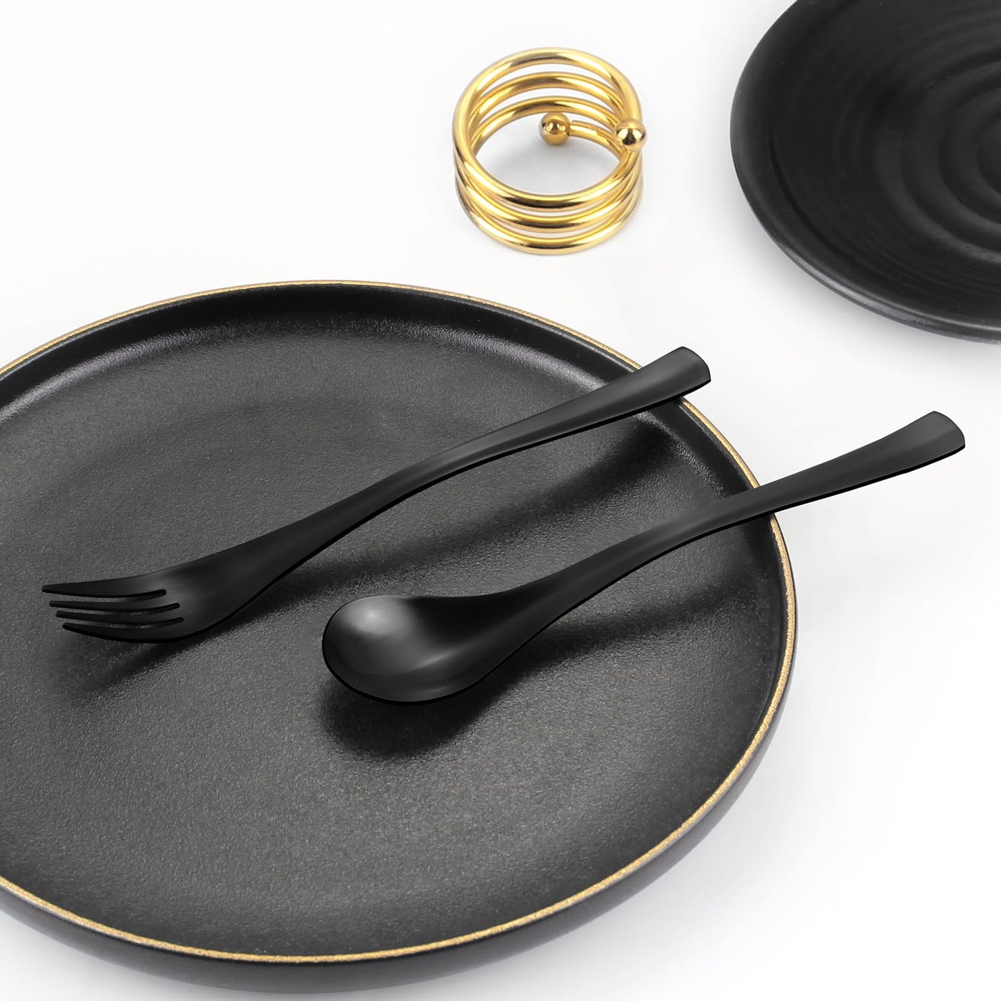Bysta 24 Piece Black Silverware Set, Knife Fork Spoon Set, Stainless Steel Flatware Cutlery Set, Kitchen Utensil Set Service for 8, Tableware Set for Home and Restaurant, Dishwasher Safe, Satin Finish