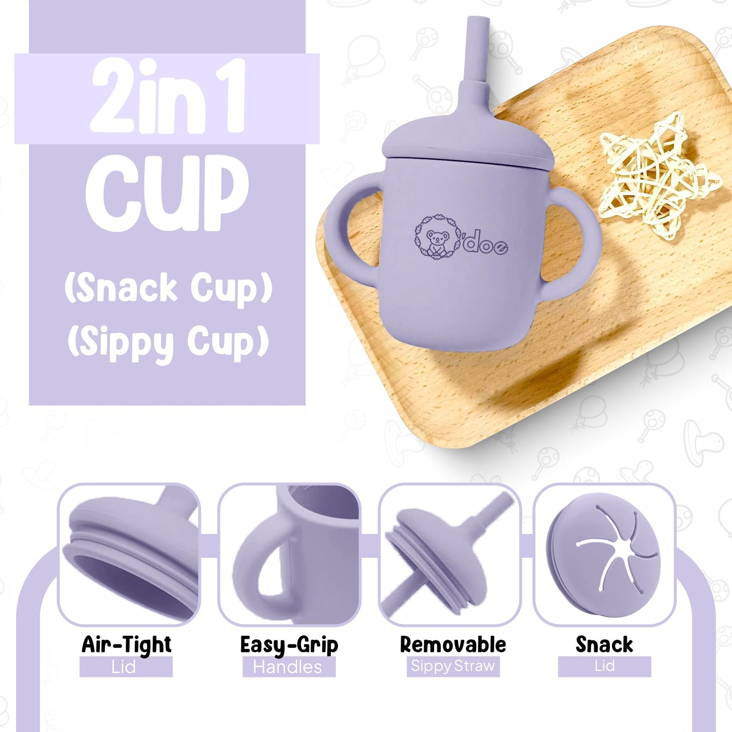 O'doe 17-Piece BPA-Free Silicone Baby Feeding Set | Thick & Soft Suction Plates, Baby Bowls, Wooden Fork & Spoon, and More | Make Mealtime Fun and Easy for Your Little One (Purple, V2)