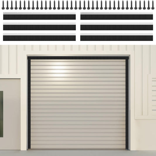 10 x 10 ft Garage Door Seal Kit, 3" Thickened Nylon Bristles with Aluminum Track, Heavy Duty Weather Roll Up Door Seal, for Commercial, Barn, Warehouse, Corrugated Doors, 2 Top & 4 Side Brushes