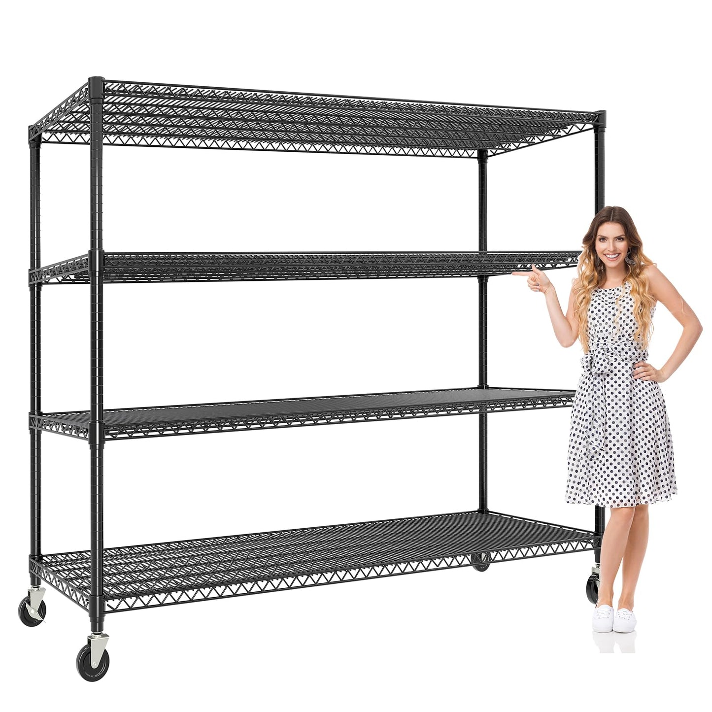 PeacefulHues 73.8" H Storage Shelves 4-Tiers Heavy Duty Shelving Unit with Wheels, 2640LBS Garage Shelving for Pantry Garage Kitchen Home Commercial, 73.8" H x 59" W x 23.9" D