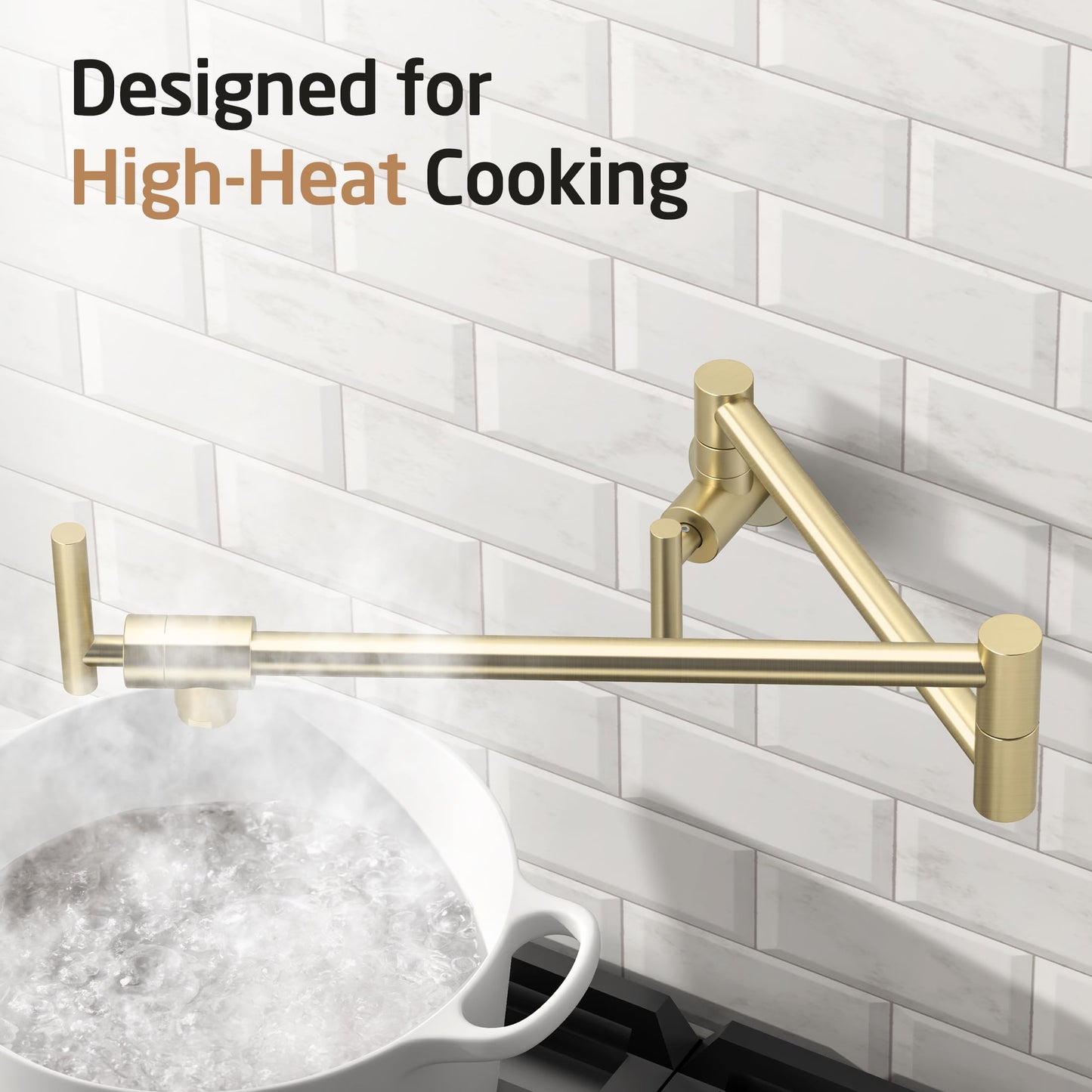 KES Gold Pot Filler with Heat-Resistant Cartridge, 26" Brushed Gold Pot Filler Faucet Over Stove, Wall Mount Kitchen Faucet Double Joints, Stainless Steel, NSF Certified, KN927LFF18-BZ
