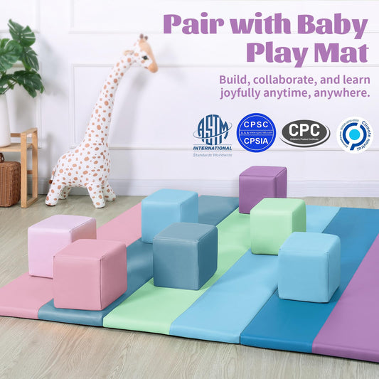 TODIBY Foam Building Blocks for Toddlers：12-Pieces Wipeable Leather Stacking Cubes Kids - Large Soft Toys Play Set for Learning Construction Baby Preschool Daycare Therapy Birthday Gift (Purple Pink)