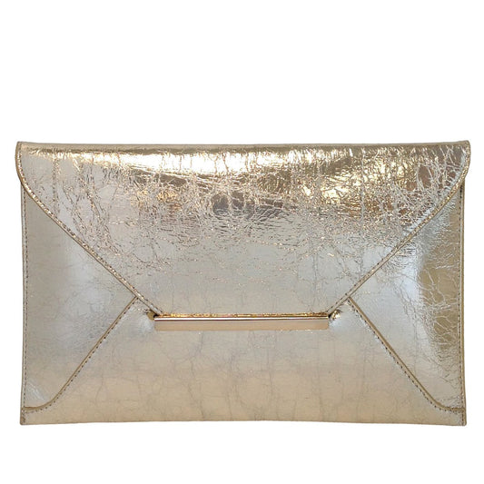 JNB Crushed Metallic Envelope Clutch – Slide & Tuck Closure,Evening Party Bag for Women, Gold