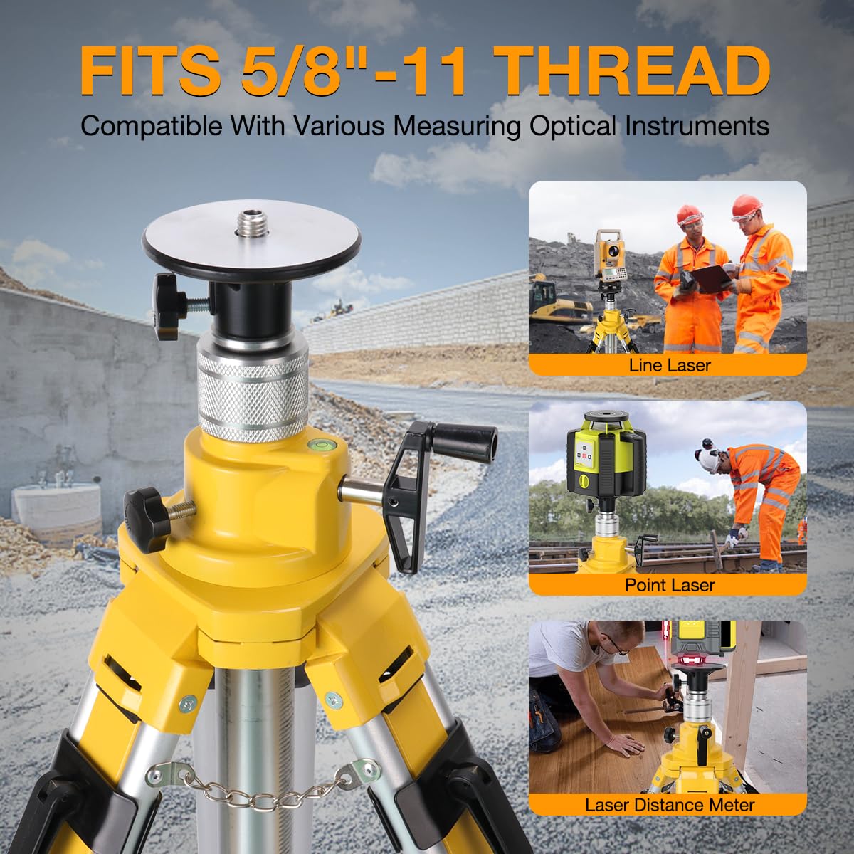 MOETER Heavy Duty Elevator Tripod for Laser Level, Adjustable Legs Surveying Tripod, 43.3" to 106.3" Height Adjustable for Cross & Rotary Lasers, Auto Levels, Theodolites, and Total Stations
