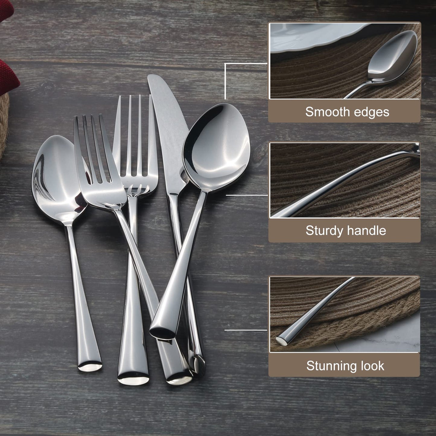 Alata Bailey 20-Piece Forged Silverware Set Stainless Steel Flatware Set,Service for 4,Mirror Polished Cutlery Set,Dishwasher Safe…