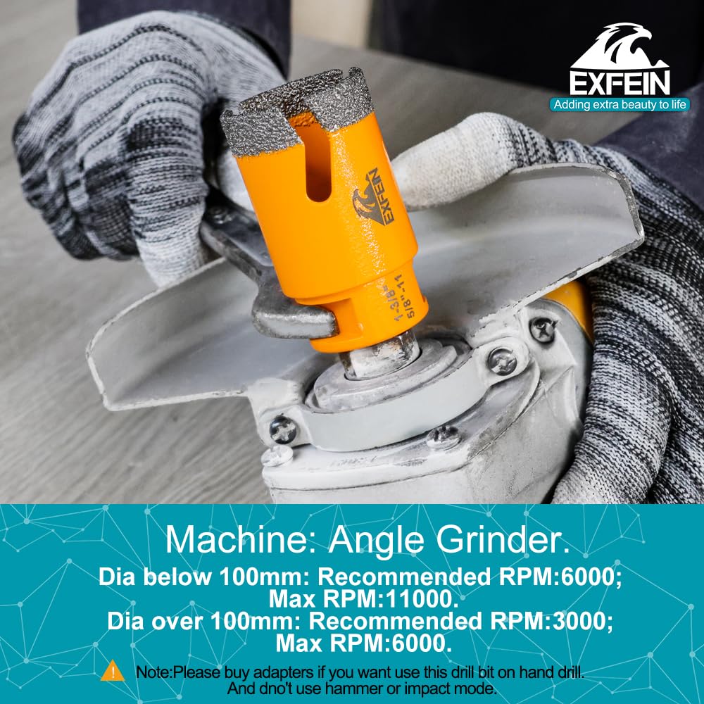 EXFEIN Tile Hole Saw Kit 15pcs - Diamond Core Drill Bits(1/4"-5") + 2pcs 4.5" Tile Blades + SDS Adapter for Ceramic Porcelain Marble