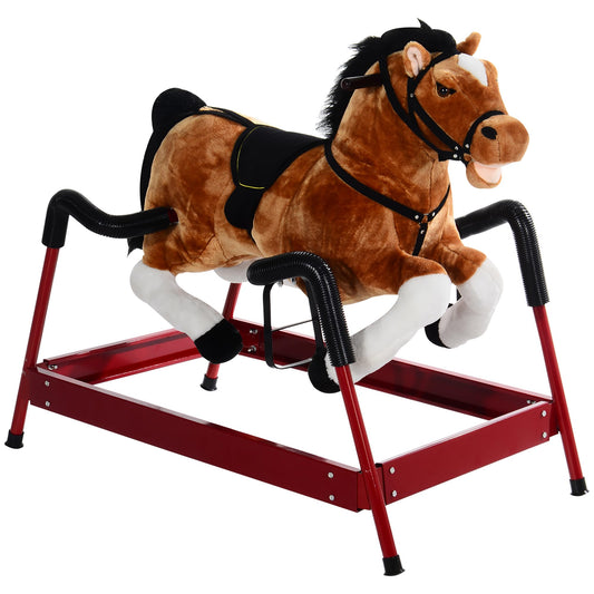 Qaba Durable Plush Toddlers Spring Rocking Horse, Bouncing Rocker Toy with Realistic Sounds