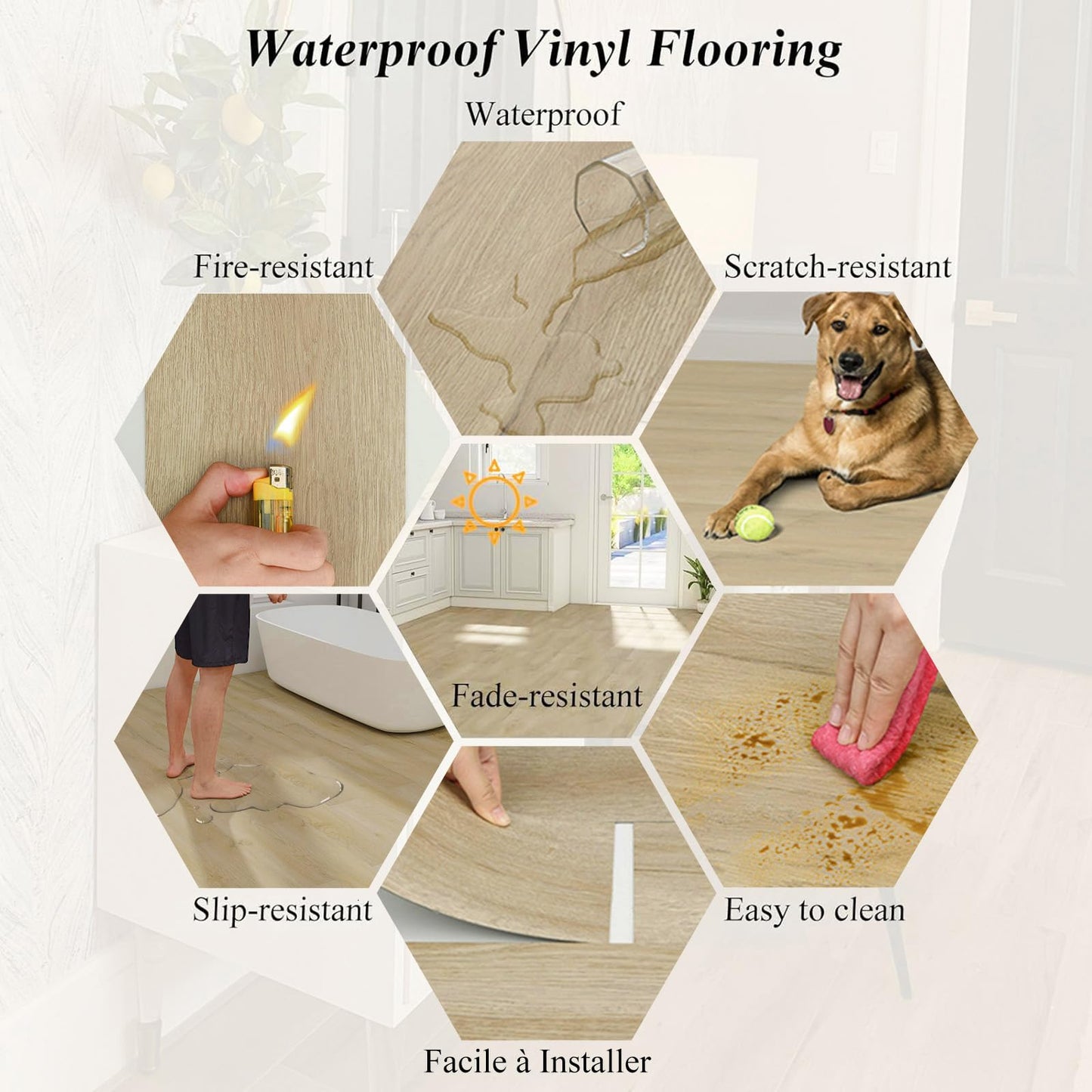 Mysflosy Peel & Stick Floor Tile, 36-Pack 54 Sq.Ft Waterproof Luxury Vinyl Flooring Self-Adhesive, Wood-Look Vinyl Planks for DIY Installation