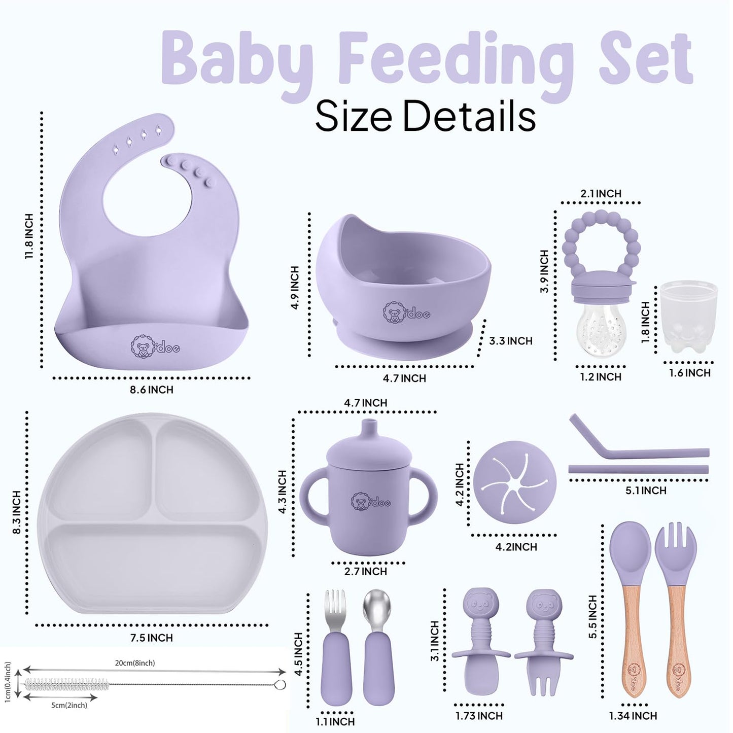 O'doe 17-Piece BPA-Free Silicone Baby Feeding Set | Thick & Soft Suction Plates, Baby Bowls, Wooden Fork & Spoon, and More | Make Mealtime Fun and Easy for Your Little One (Purple, V2)