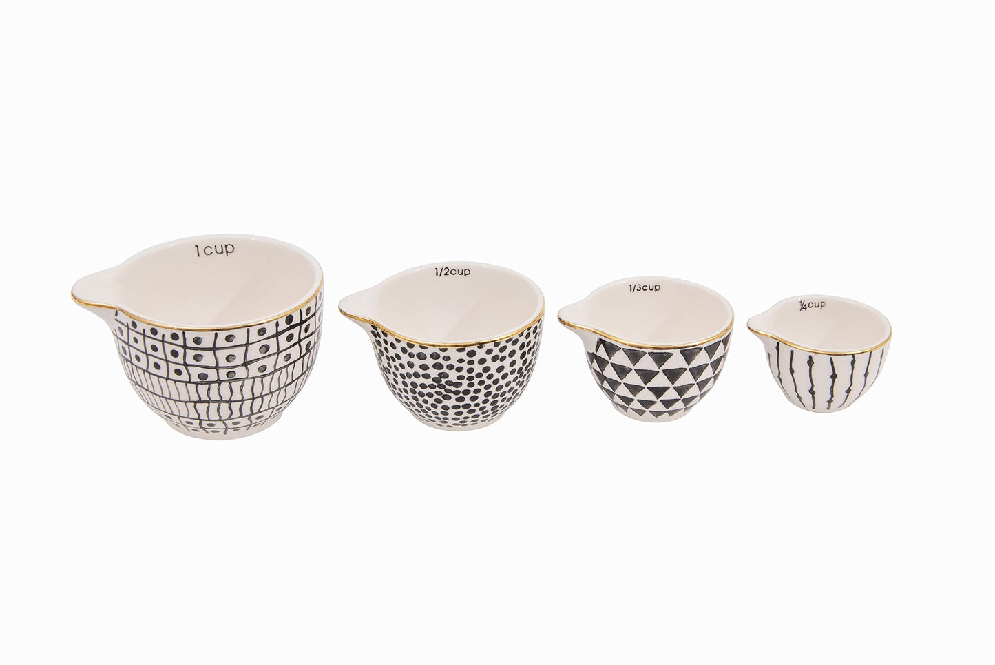Creative Co-Op Black & White Stoneware Measuring Cups with Gold Electroplating (Set of 4 Sizes)