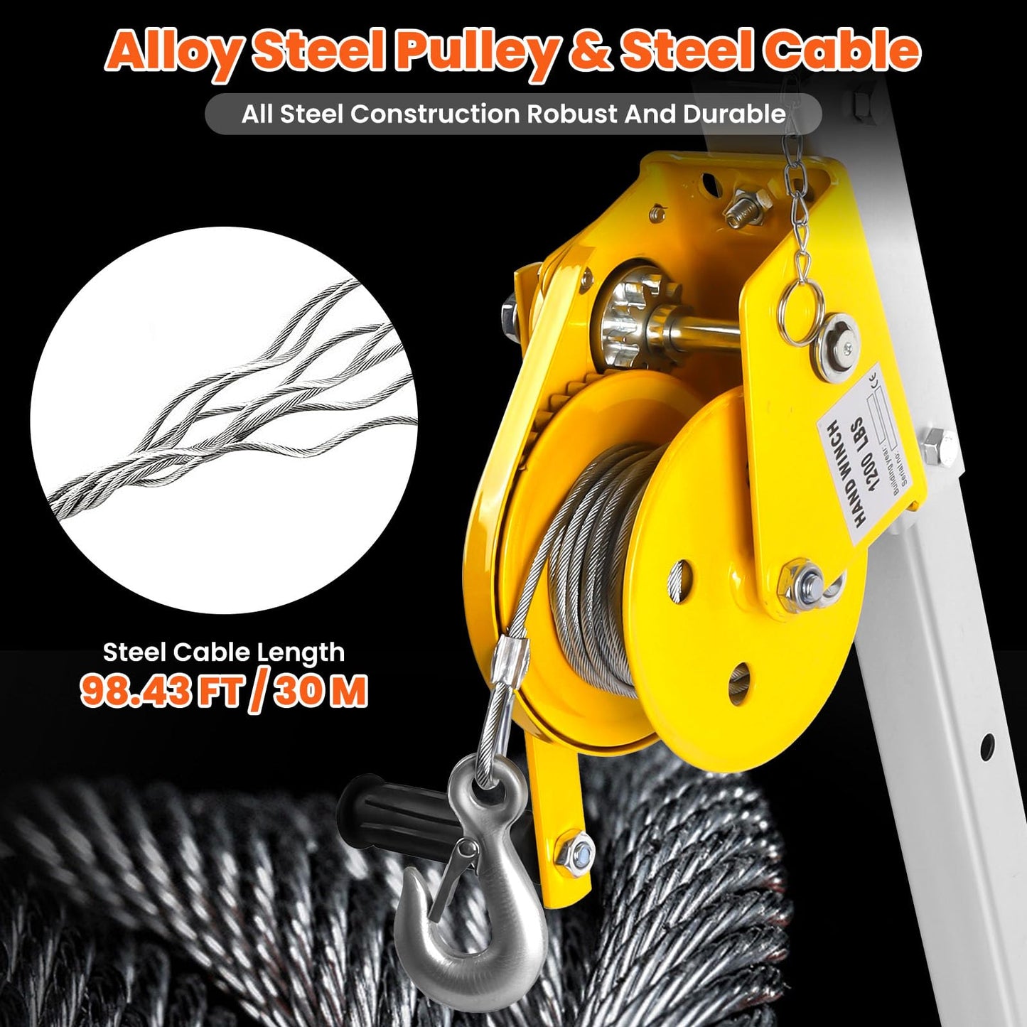 3000lbs Confined Space Tripod Kit, 3000 Lbs Winch, Adjustable 7' Legs & 98' Cable, Steel Confined Space Rescue Tripod with 33' Fall Protection/Harness/8' Protection Chain for Confined Spaces Safety