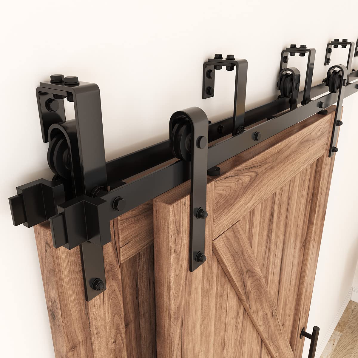 ZEKOO 6FT Double Track Bypass Sliding Barn Door Hardware Kit for 2 Doors, Bypass Barn Door Track Kit, Low Ceiling, Easy Install, J Shape Hanger, Fit 36" Wide Door Panel