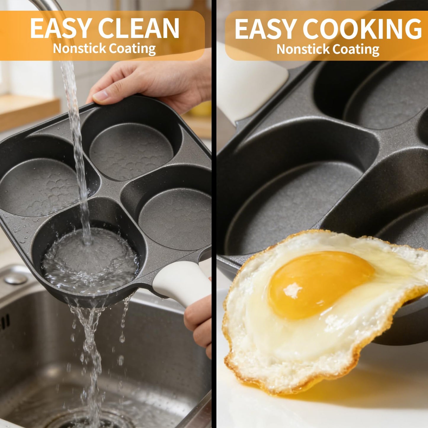 Nkove 4-Cup Titanium Nonstick Egg Pan Omelette Pan，Versatile Breakfast Skillet for Eggs, Pancakes, Plett, Crepes, Suitable for Gas Stove & Induction Cookware