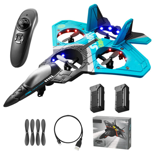 Remote Control Airplane RC Planes, RC Fighter Jet Toy for Kids Adults 8-16, Remote Control Planes with LED Light, 2 Batteries, 360° Stunt Spin, Durable Foam, Gifts for Boys (Blue + 2 Batteries)