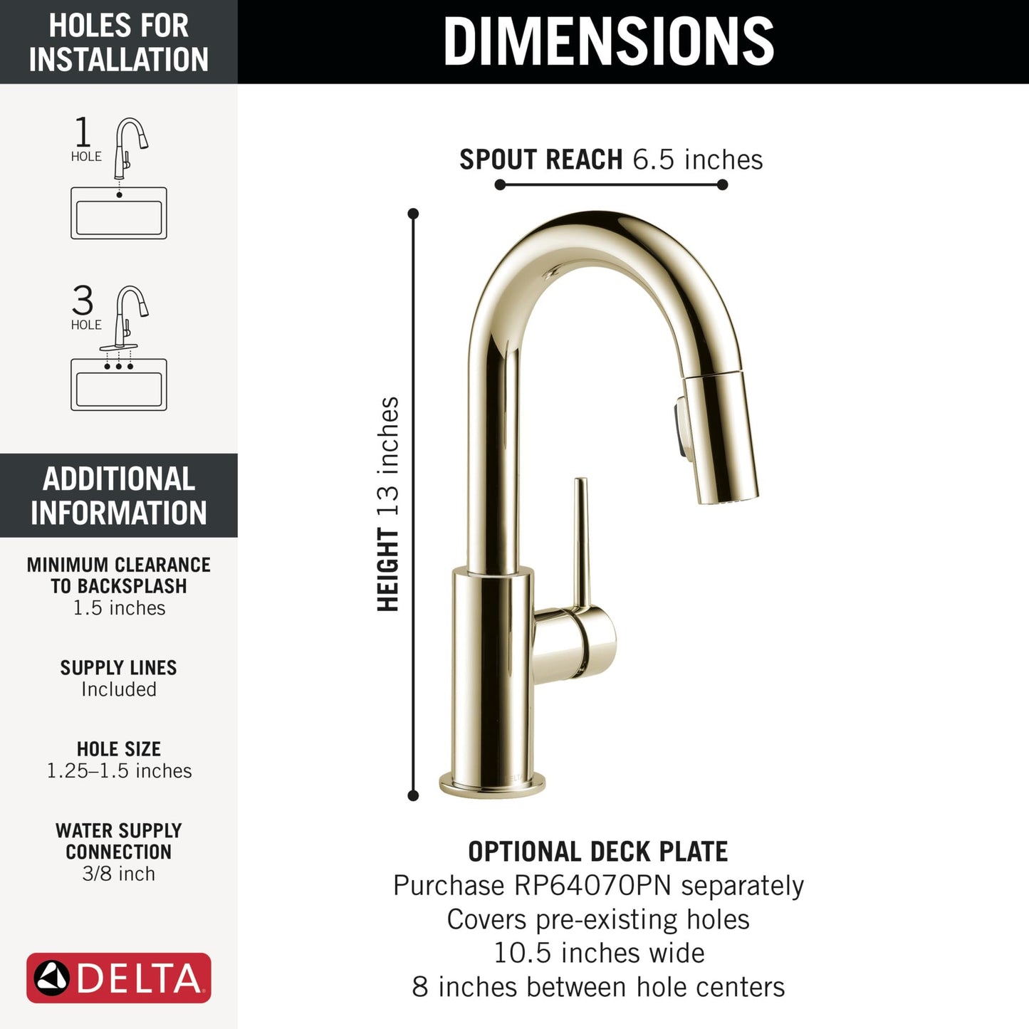 Delta Trinsic Polished Nickel Bar Sink Faucet Single Hole with Pull Down Sprayer, Modern Single Handle Prep Sink and Bar Faucet, Polished Nickel 9959-PN-DST