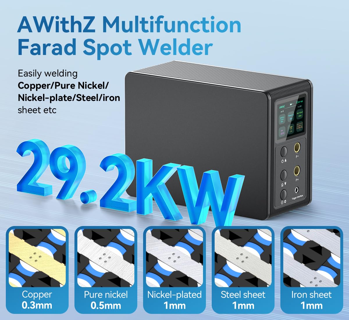 Battery Spot Welder, AWithZ 29.2 KW Capacitor Spot Welder, 2-in-1 Automatic & Foot Pedal Two Modes Battery Farad Welding Equipment for 18650/LiFePO4 Lithium Battery Pack Building (P60F)