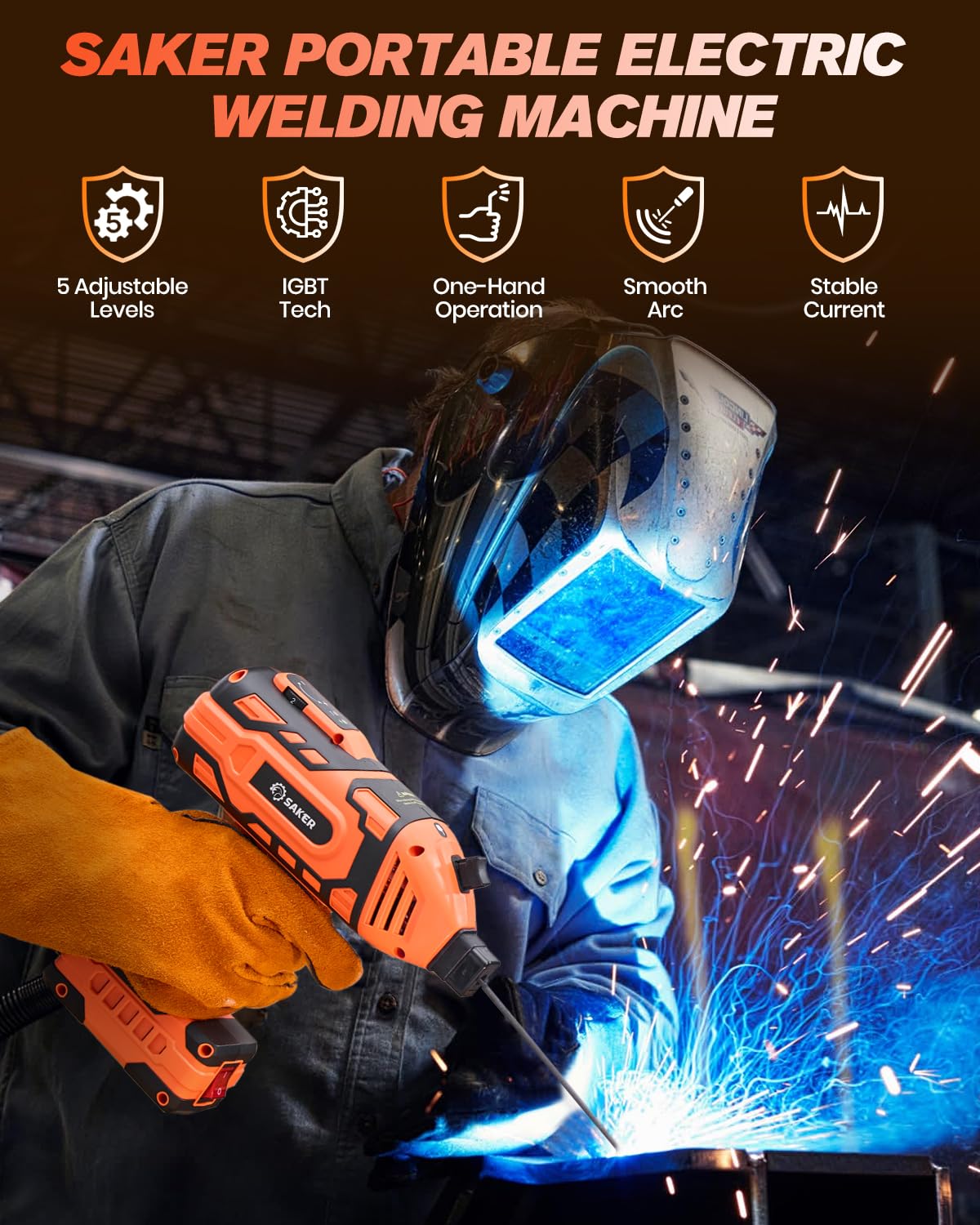 Saker Portable Welding Machine - Saker Auto Darkening Welding Helmet with LED Light