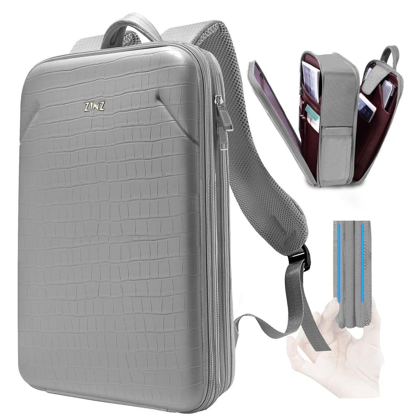 ZINZ Protective Laptop Backpack, Expandable Computer Bag Rucksack with Hard Leather Cover & 3 Compartments for 15 15.6 16 inch Notebooks, Ergonomic Shoulder Strap，G01Y01