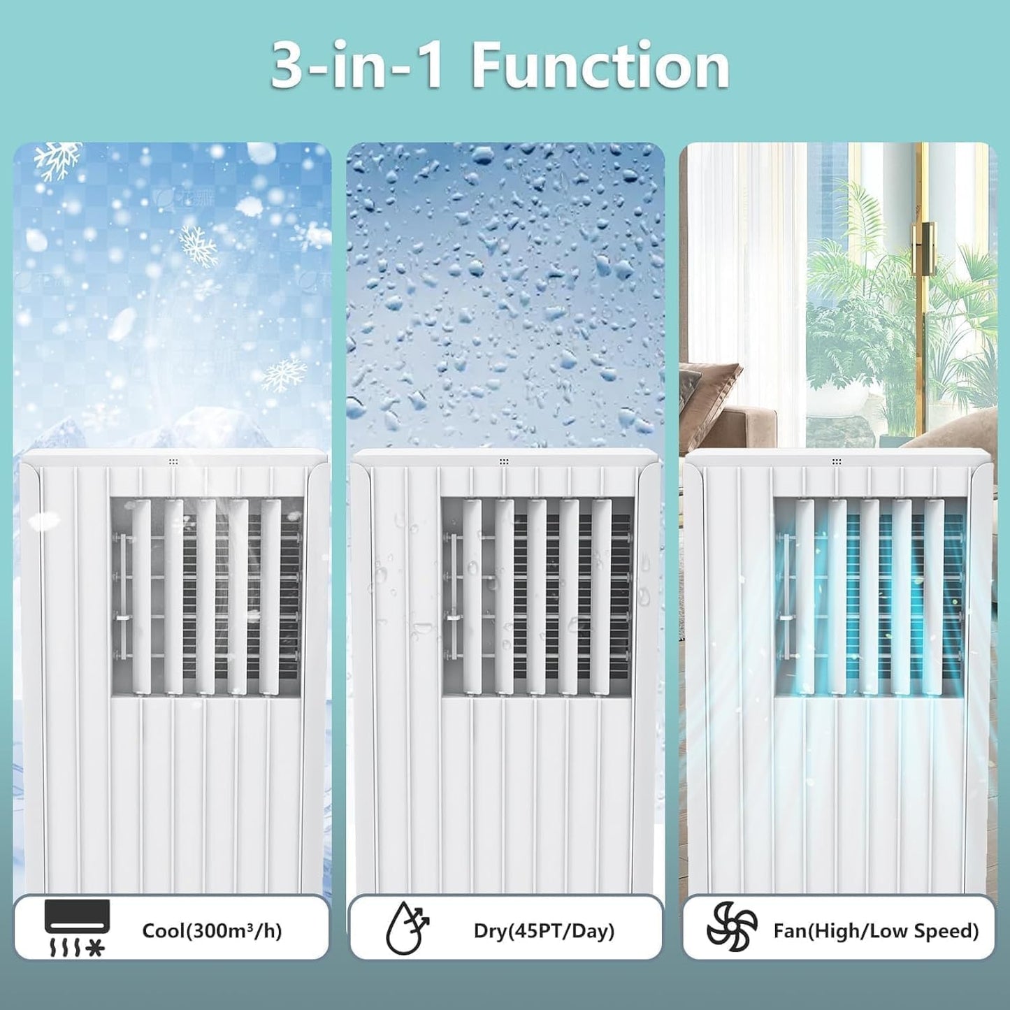Portable Air Conditioners 8000 BTU, Remote Control AC with 24H Timer, Low Noise Energy Saving Cooling Unit for Bedroom, Office, Small Spaces 350 Sq. Ft, White
