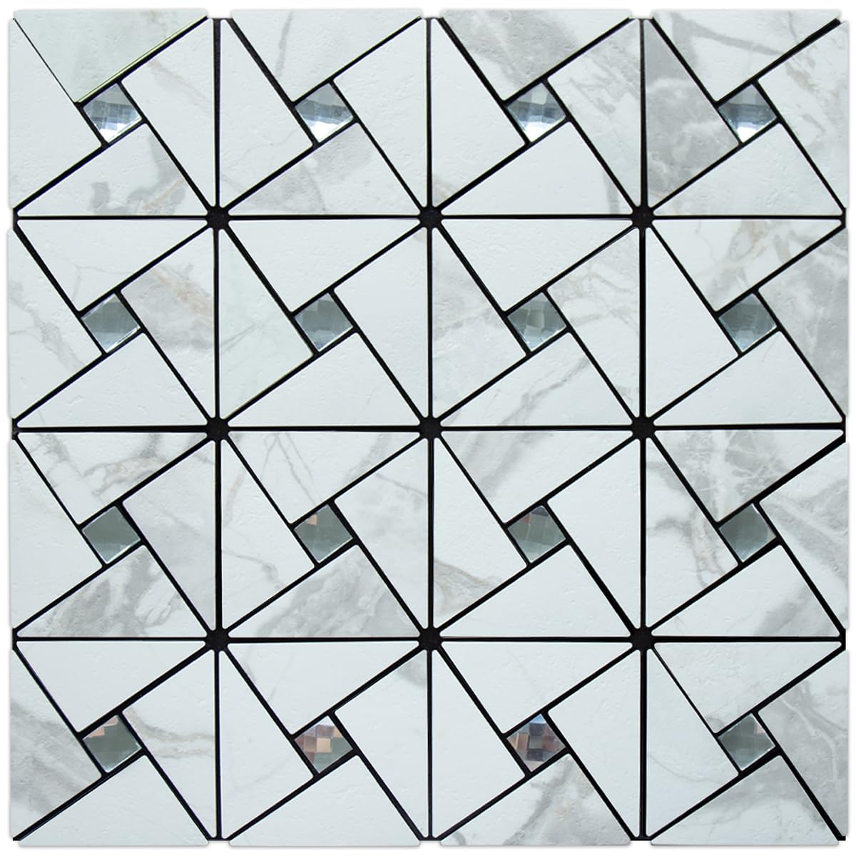 DICOFUN White Marble Look Peel and Stick Backsplash Tile, Mixed Glass Self-Adhesive Mosaic Tiles, Stainless Steel Stick on Wall Tiles for Kitchen and Bathroom Backspalsh, Mirror Décor, 10