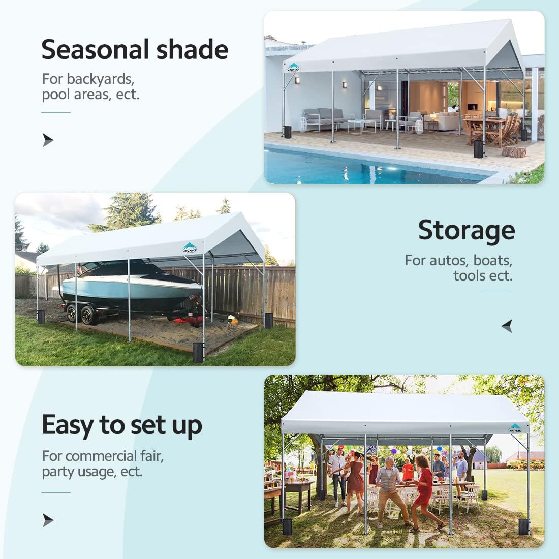 ADVANCE OUTDOOR 12x20 ft Heavy Duty Carport Potable Car Canopy Garage Party Tent Boat Shelter, Adjustable Height from 9.5 ft to 11 ft, White