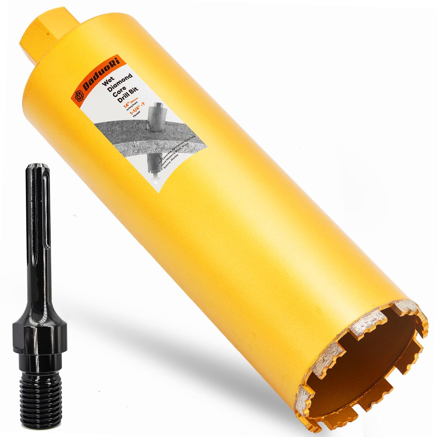 DaduoRi 6" Wet Core Drill Bit & SDS Max Shank Drill Adapter - 6" Diameter Core Bits for Concrete, 14" Drilling Depth, 1-1/4"-7 Thread Diamond Core Bit for Cured Concrete, Masonry, Brick