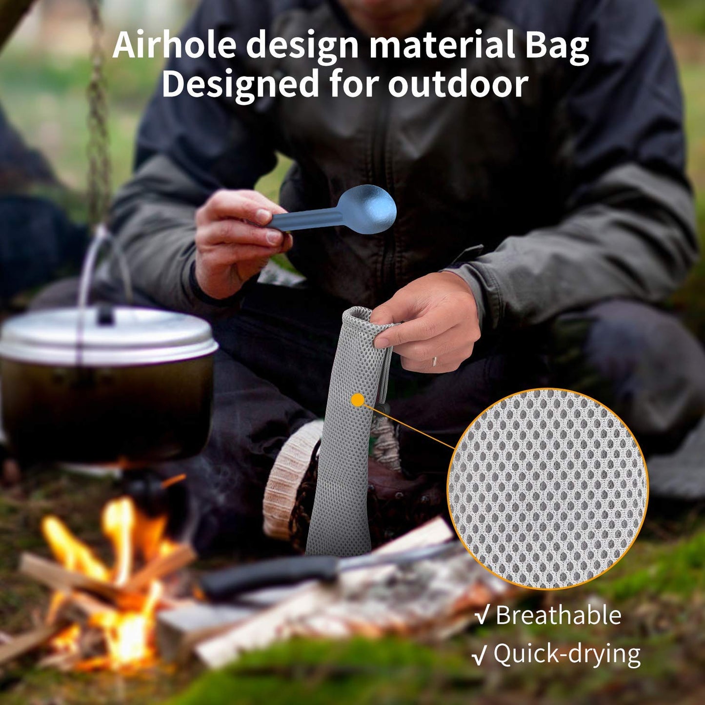 OUTXE Titanium Camping Utensil, Ultra Lightweight Long Handle Spoon Spork for Backpacking, Hiking, Outdoors Ice-Crystal Blue