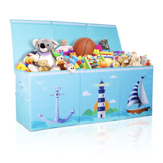 Rossoff Extra Large Collapsible Sturdy Toy Storage Organizer with Lids, Ocean Theme Toy Box for Boys & Girls, 40"x16"x16", Modern, Blue