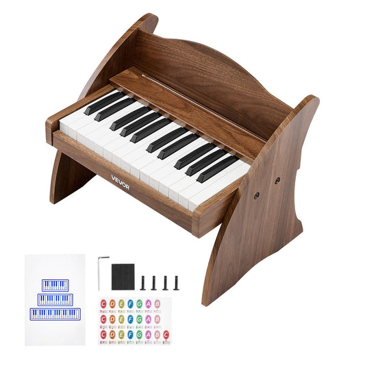 VEVOR Kids Piano Keyboard, 25 Keys Wooden Digital Piano for Kids, Mini Music Educational Instrument Toy with Realistic Sound, Dual Power, Adjustable Volume for Toddlers, Boys Girls Learning, Walnut
