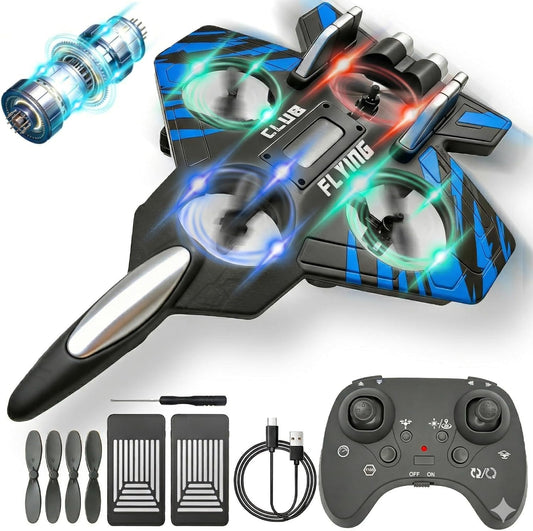 Foam RC Airplane for Kids & Adults, Easy to Fly Remote Control Fighter Jet with LED Lights, 360° Flip Stunt RC Plane, Durable EPP Foam, 2 Batteries, Outdoor Airplane Toy Gift for Boys Ages 8-16