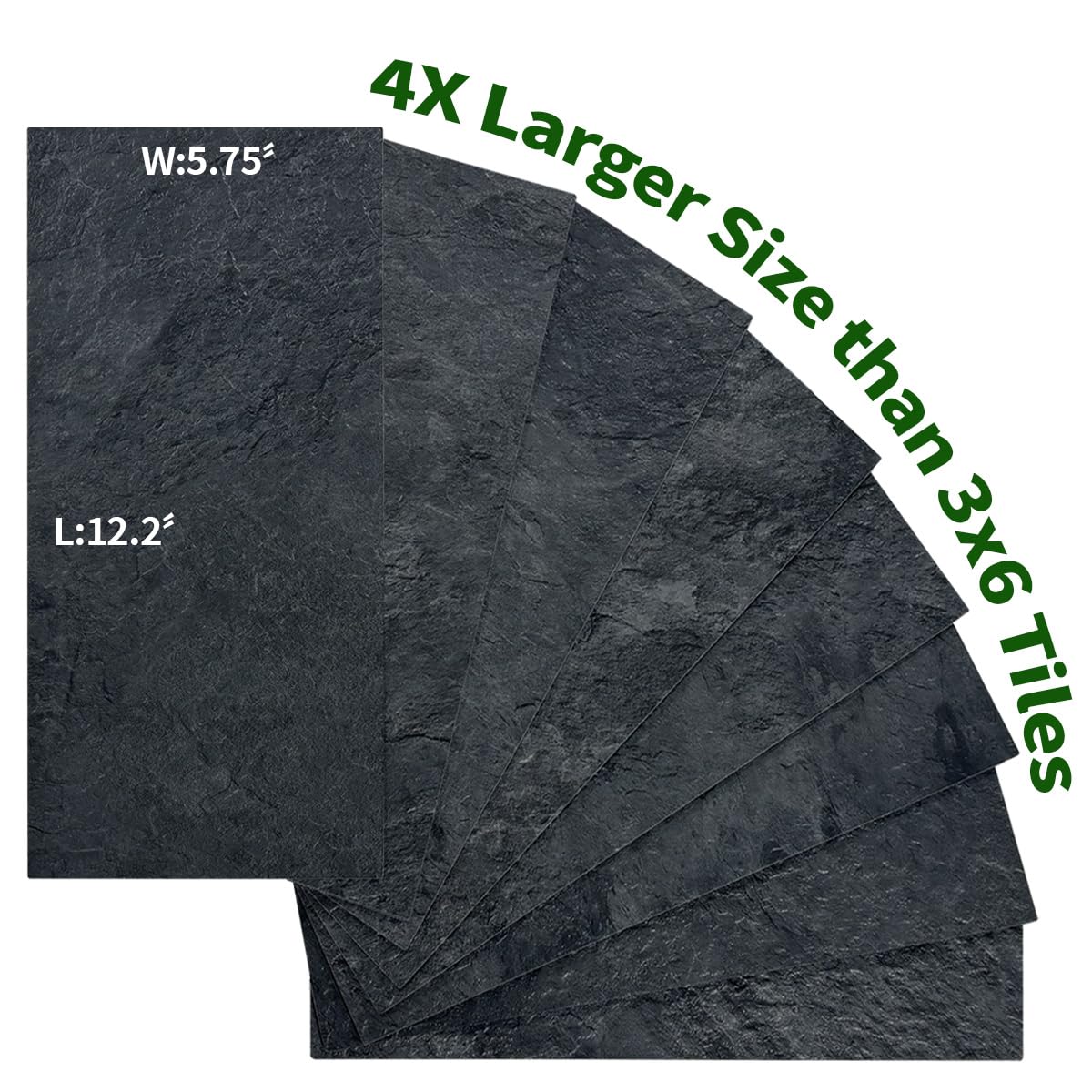 AULIGET 6" x 12" Black Slate Peel and Stick Backsplash Wall Tiles, PVC Faux Stone Stick on Tiles for Backsplash Kitchen, Bathroom, Laundry Room, Camper, Fireplace (Pack of 20)