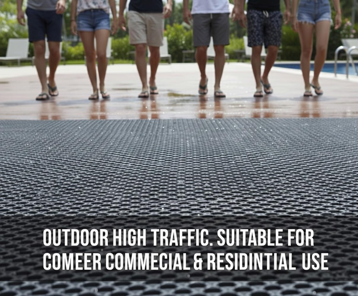 PVC Drainage Floor Mat Non-Slip Commercial Wet Area Mat for Outdoor and Indoor Restaurant Kitchen Bar Swimming Pool Splash Matting Water Drain Flooring Mat (Black, 3FTX16.4FT)