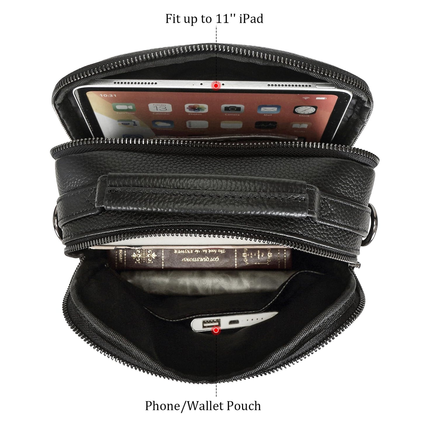 Polare Italian Cowhide Leather Messenger Bag Waterproof Chest Shoulder Crossbody Bag Casual Sling Business Handbag for Men