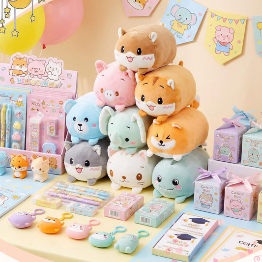 Leitee 18 Pcs Stuffed Animals Plush Bulk 8 Inch Cute Plushies Toys Plush Pillow for Boys Girls Birthday Gifts Box Toys for Classroom Prize Kids Party Favors Valentines Gifts in Bulk (Cute Animal)