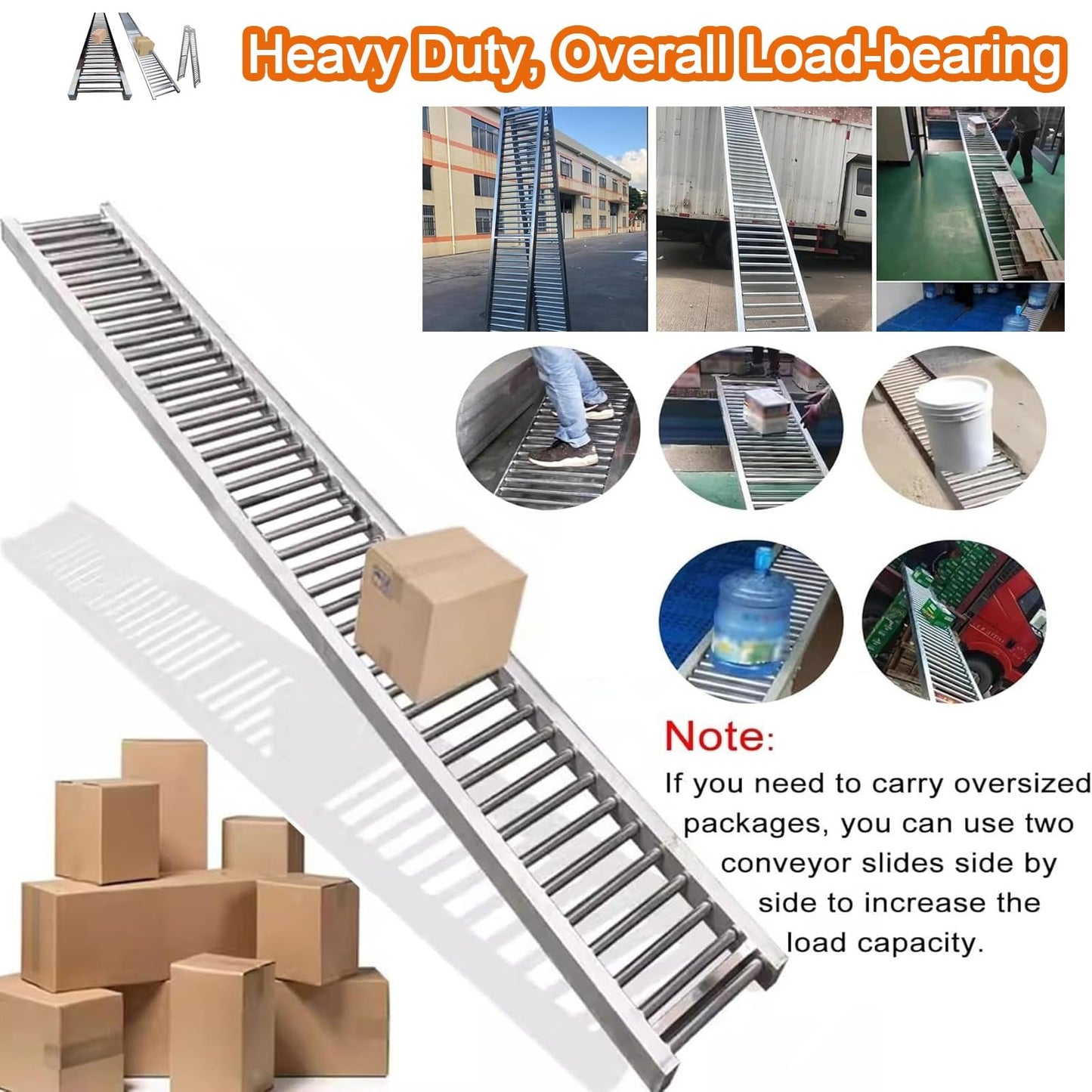 Stainless Steel Unloading Pulley Gravity Roller Conveyor - Portable & Foldable, 3.3 to 33ft Lengths, 24in Wide, Ideal for Warehouses & Factories, Unpowered Sliding System