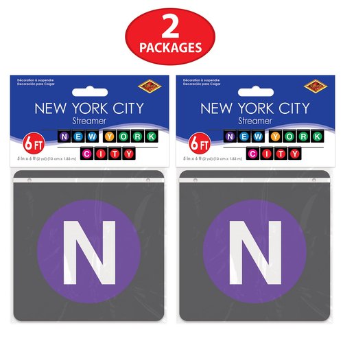 Beistle 53650 Hanging Banners 2 Piece New York City Party Decorations, 5" x 6', Black/Purple/Blue/Yellow/Green/Pink/Red